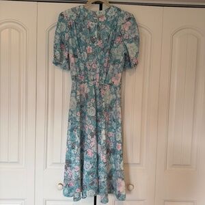 Vintage California Looks 80s Button Front Dress Floral Pleated 1980s
